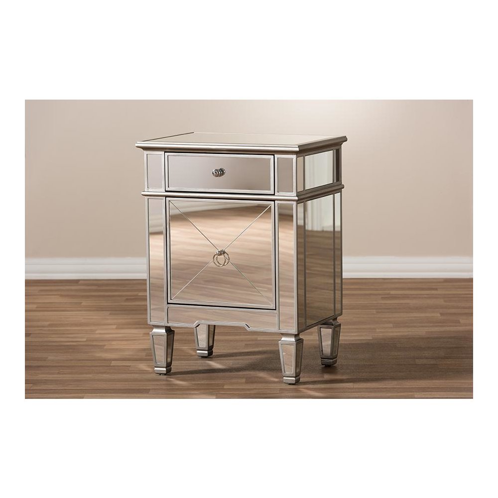 Baxton Studio Claudia Hollywood Regency Glamour Style Mirrored End Table. Picture 7