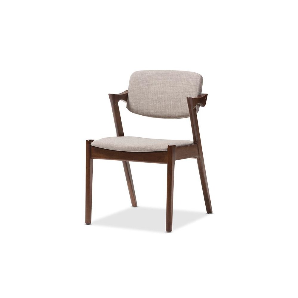 Elegant Mid-Century Dark Walnut Wood Grey Fabric Upholstered Dining Armchair. Picture 1