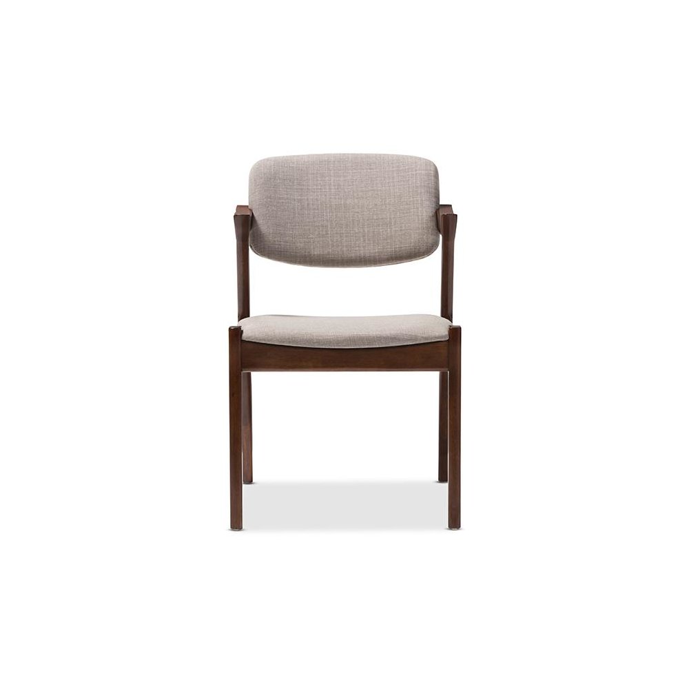 Elegant Mid-Century Dark Walnut Wood Grey Fabric Upholstered Dining Armchair. Picture 2