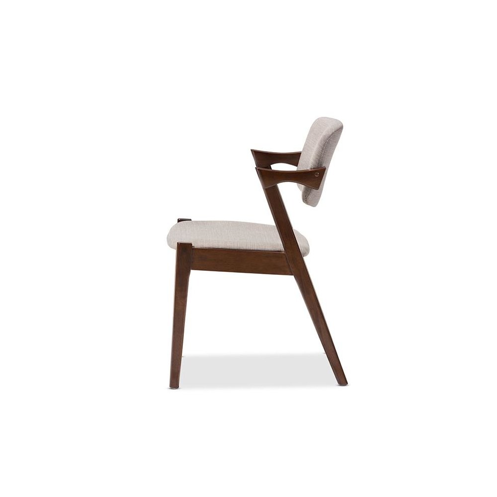 Elegant Mid-Century Dark Walnut Wood Grey Fabric Upholstered Dining Armchair. Picture 3