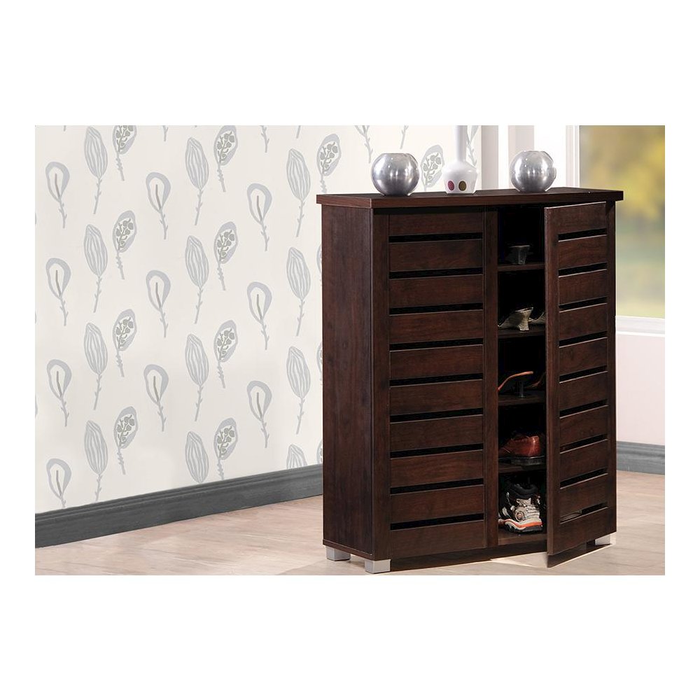2-Door Dark Brown Wooden Entryway Shoes Storage Cabinet. Picture 4
