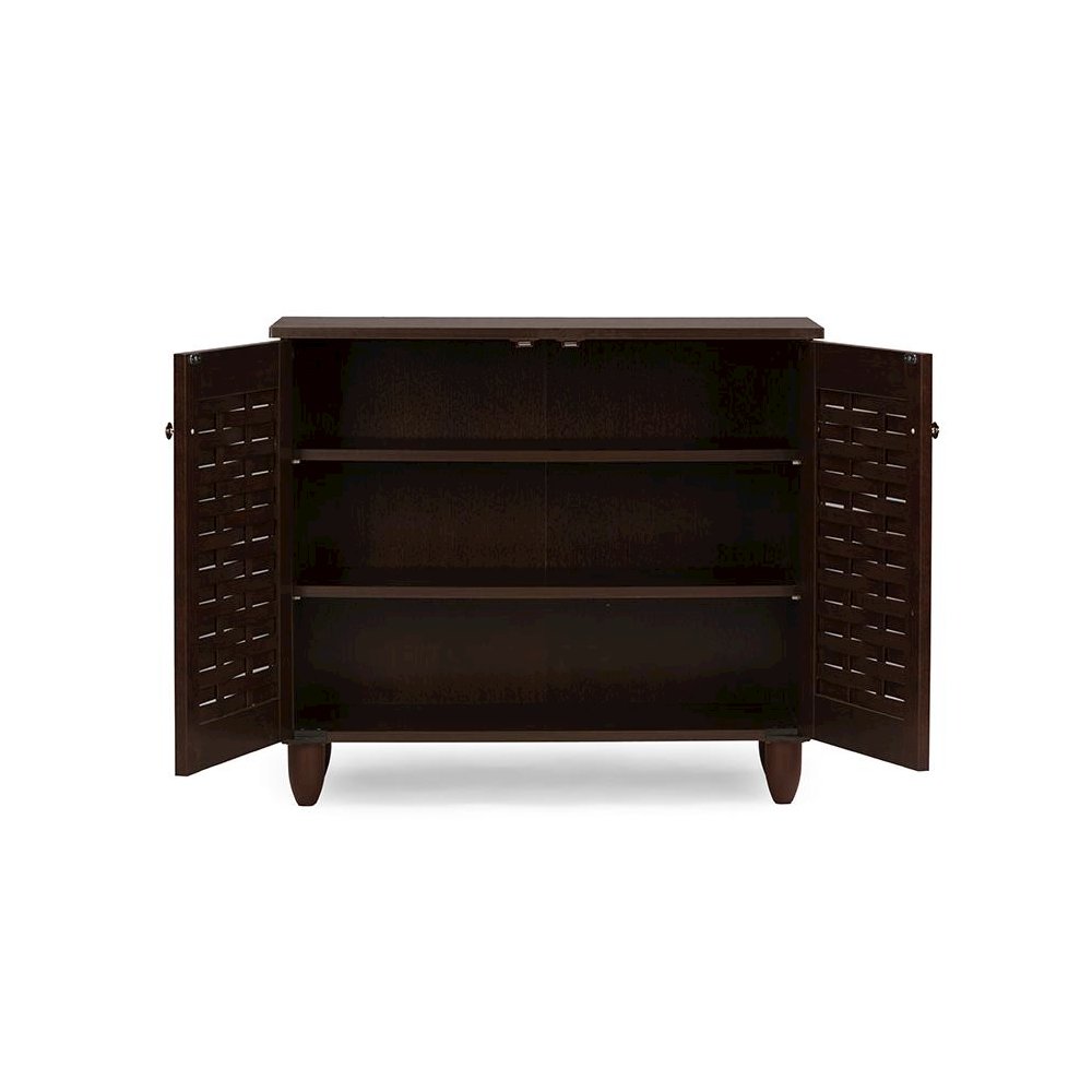 2-Door Dark Brown Wooden Entryway Shoes Storage Cabinet. Picture 1