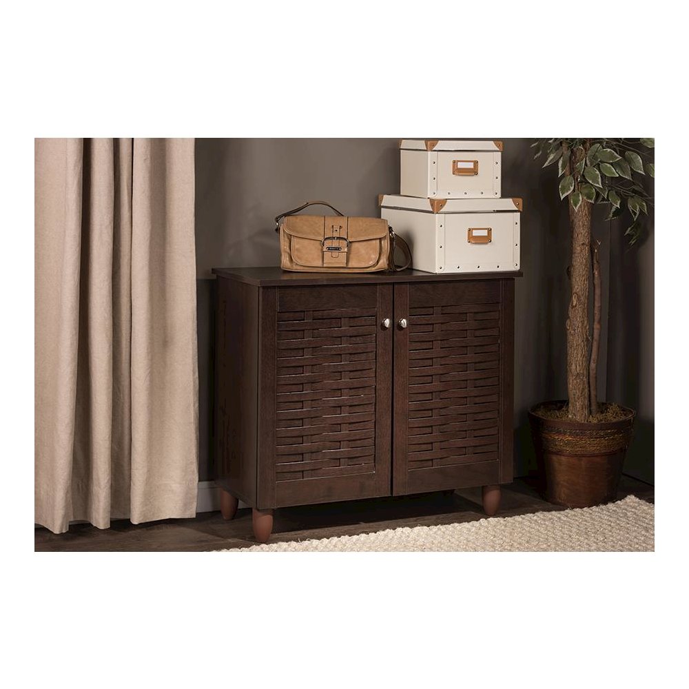 2-Door Dark Brown Wooden Entryway Shoes Storage Cabinet. Picture 4