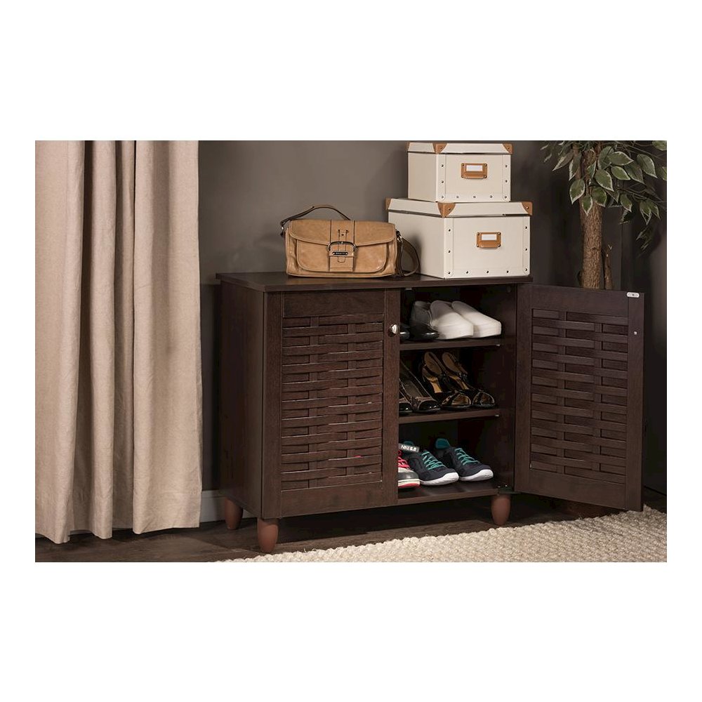 2-Door Dark Brown Wooden Entryway Shoes Storage Cabinet. Picture 5