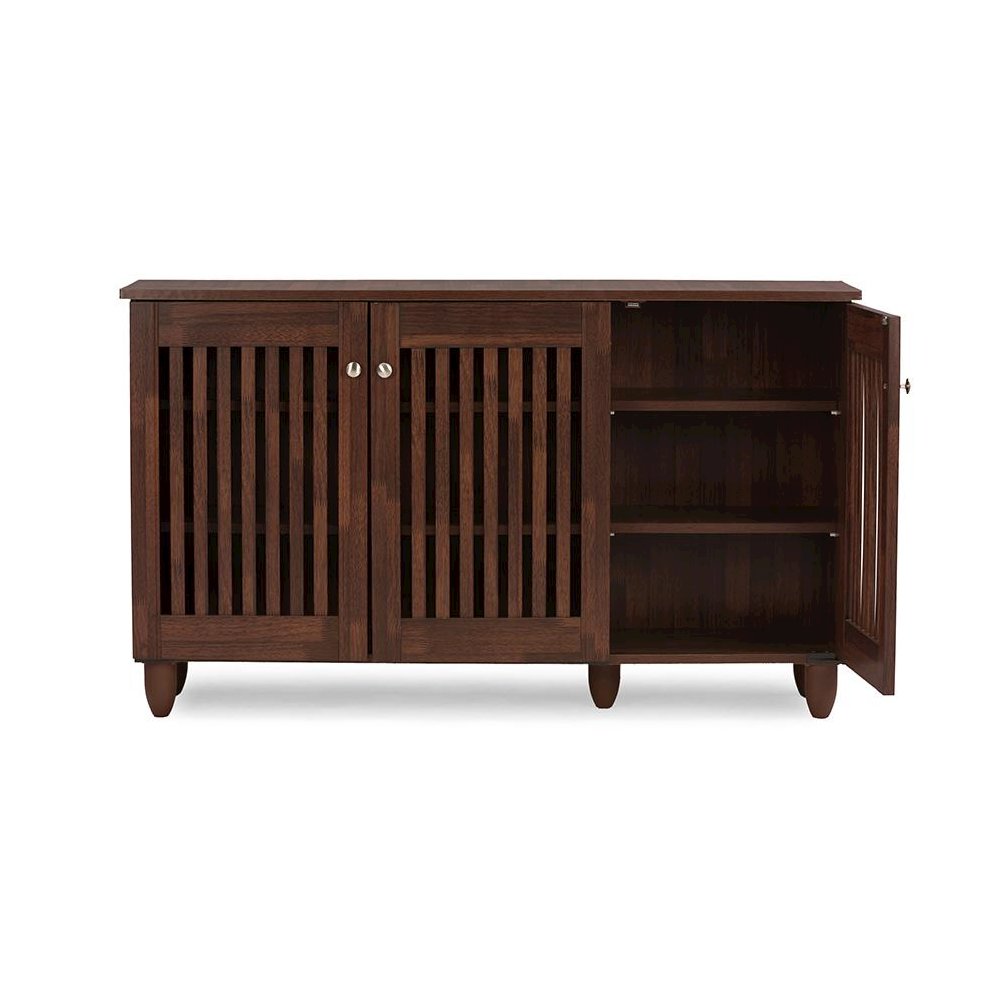 3-Door Oak Brown Wooden Entryway Shoes Storage Wide Cabinet. Picture 2