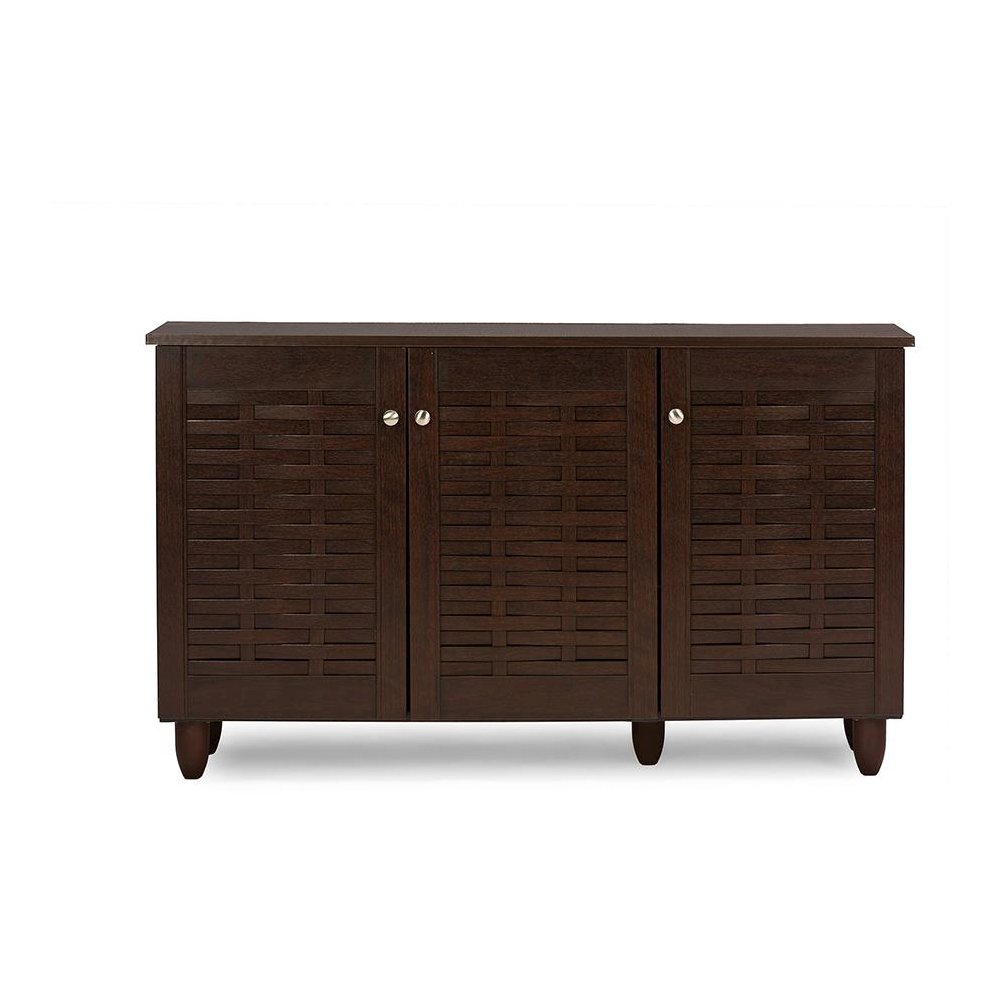 3-Door Dark Brown Wooden Entryway Shoes Storage Cabinet. Picture 1