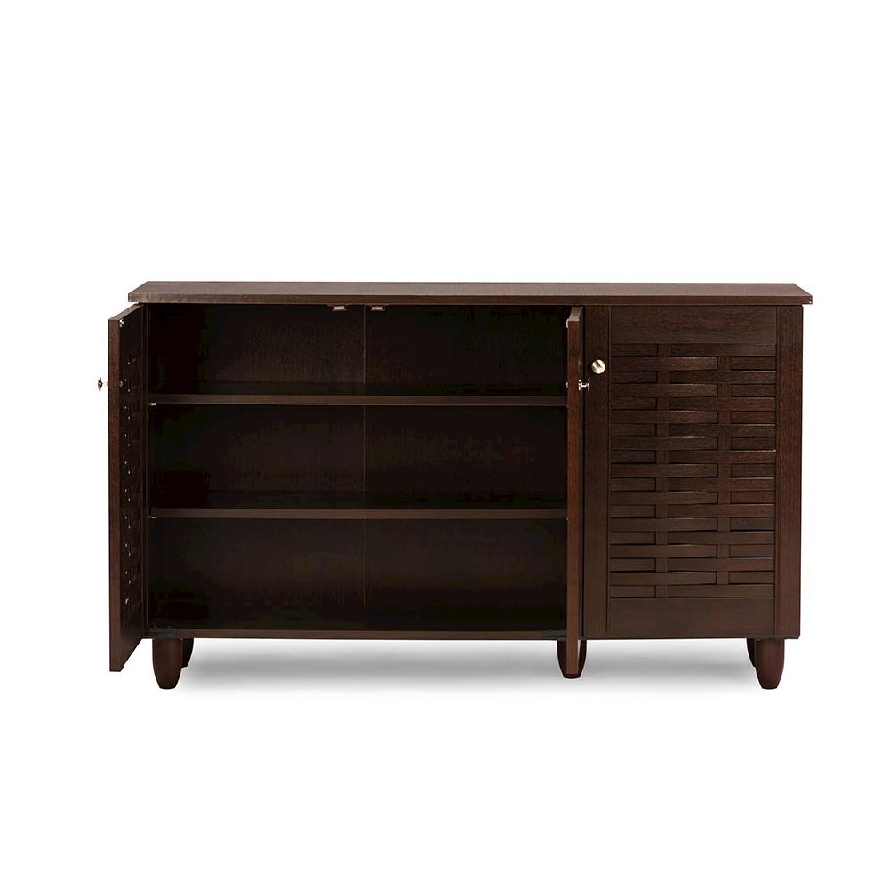 3-Door Dark Brown Wooden Entryway Shoes Storage Cabinet. Picture 3
