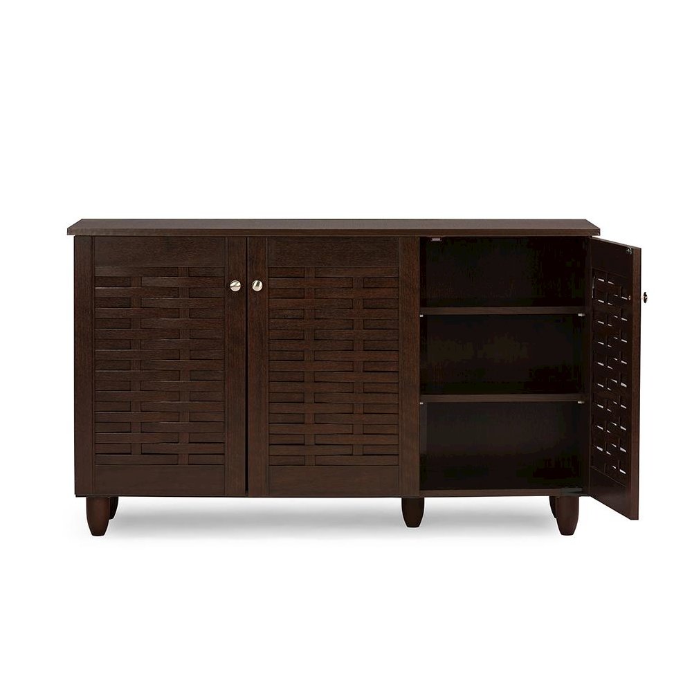 3-Door Dark Brown Wooden Entryway Shoes Storage Cabinet. Picture 4