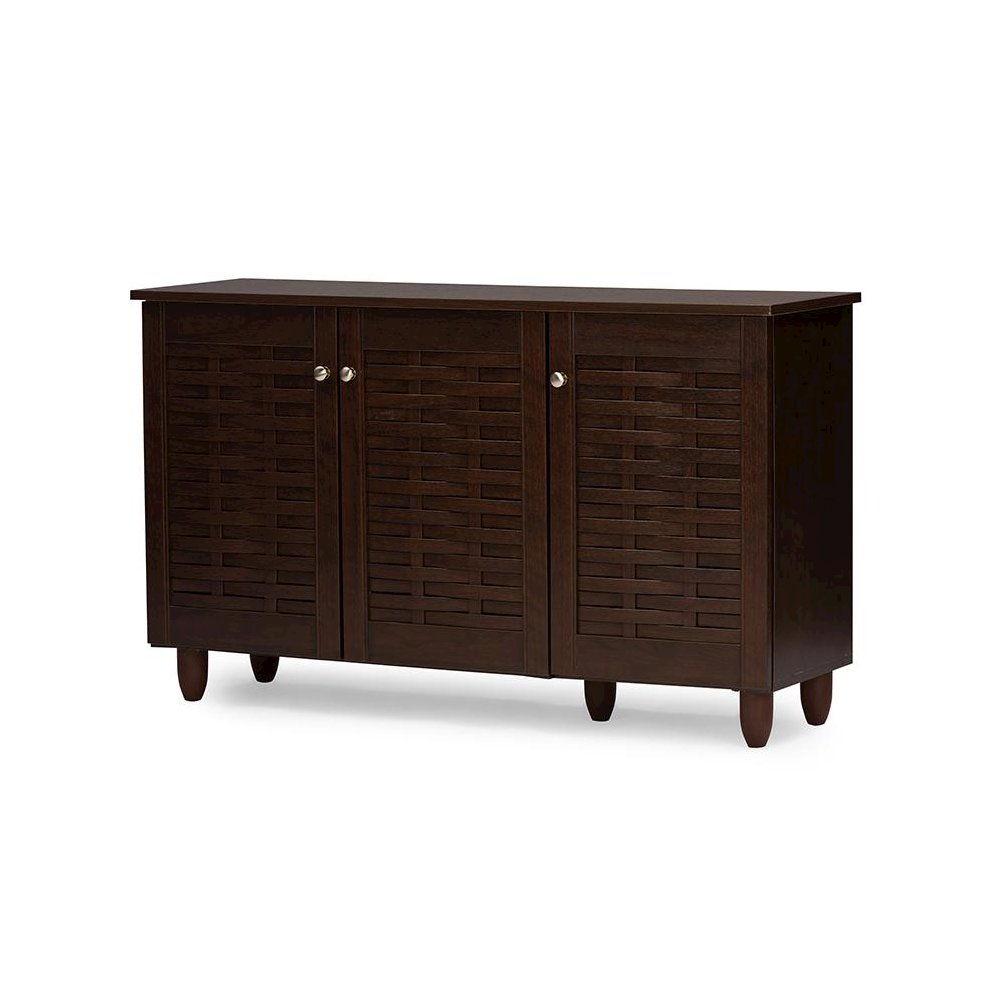 3-Door Dark Brown Wooden Entryway Shoes Storage Cabinet. Picture 5