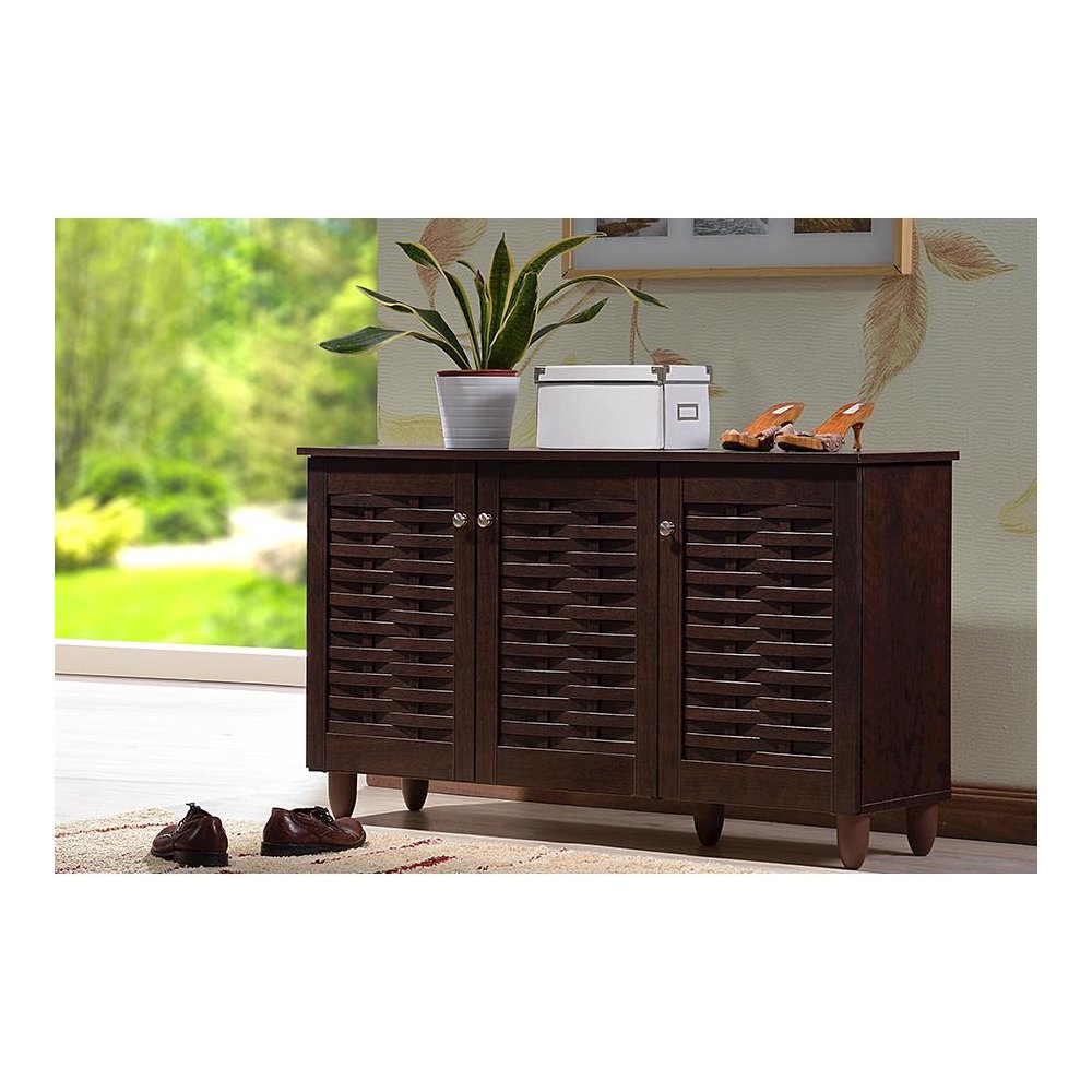 3-Door Dark Brown Wooden Entryway Shoes Storage Cabinet. Picture 2