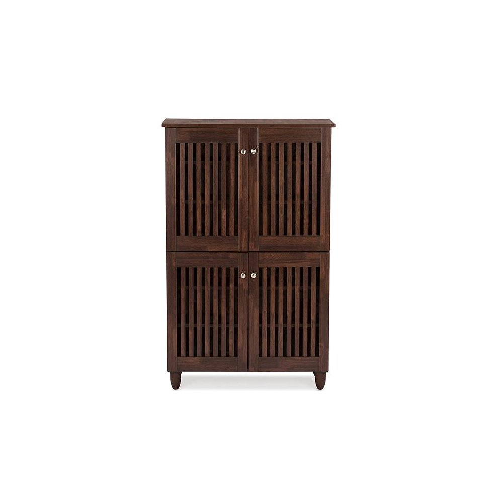 4-Door Oak Brown Wooden Entryway Shoes Storage Tall Cabinet. Picture 9