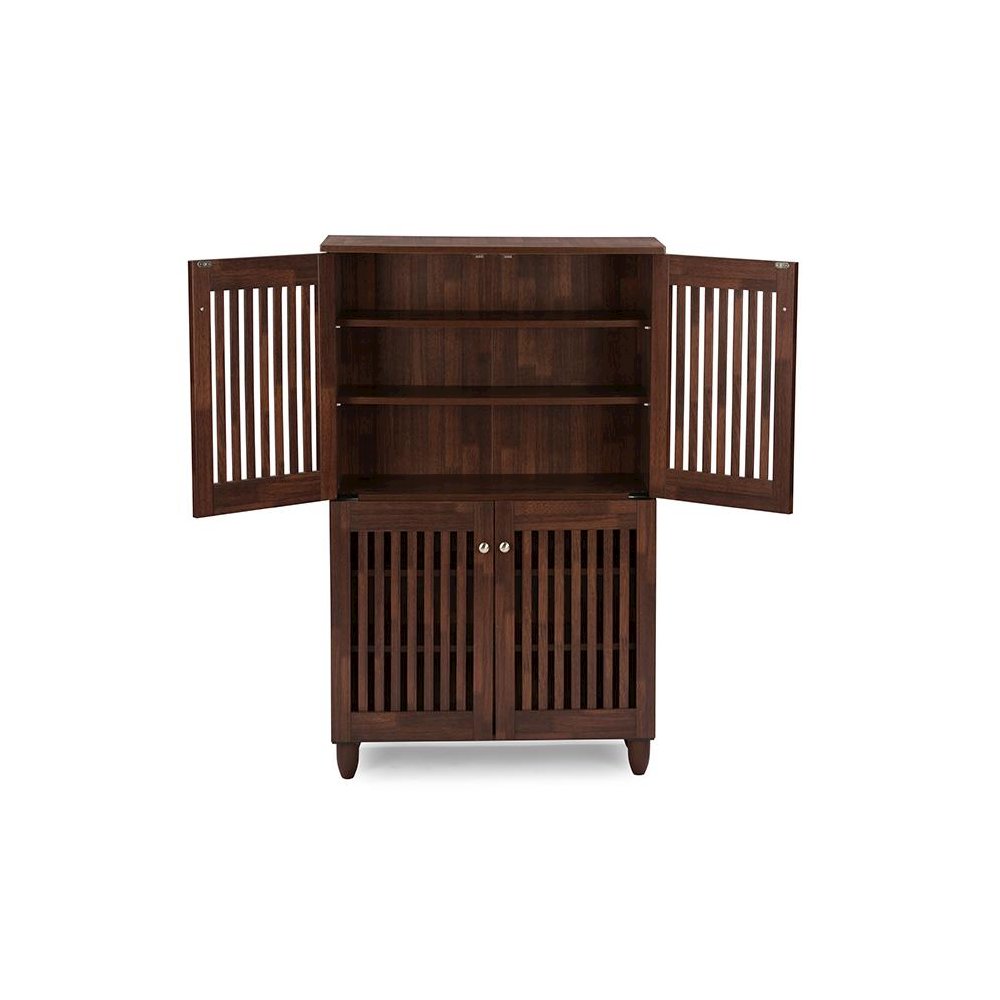 4-Door Oak Brown Wooden Entryway Shoes Storage Tall Cabinet. Picture 1
