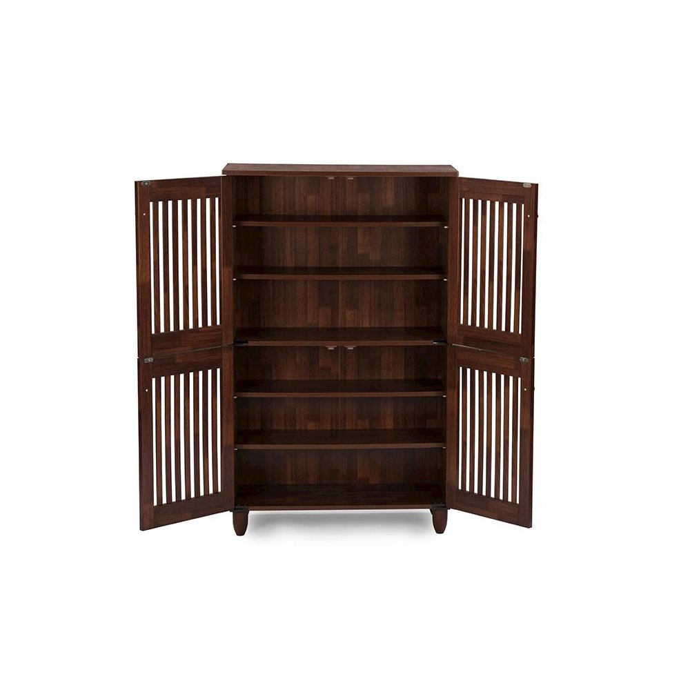 4-Door Oak Brown Wooden Entryway Shoes Storage Tall Cabinet. Picture 2