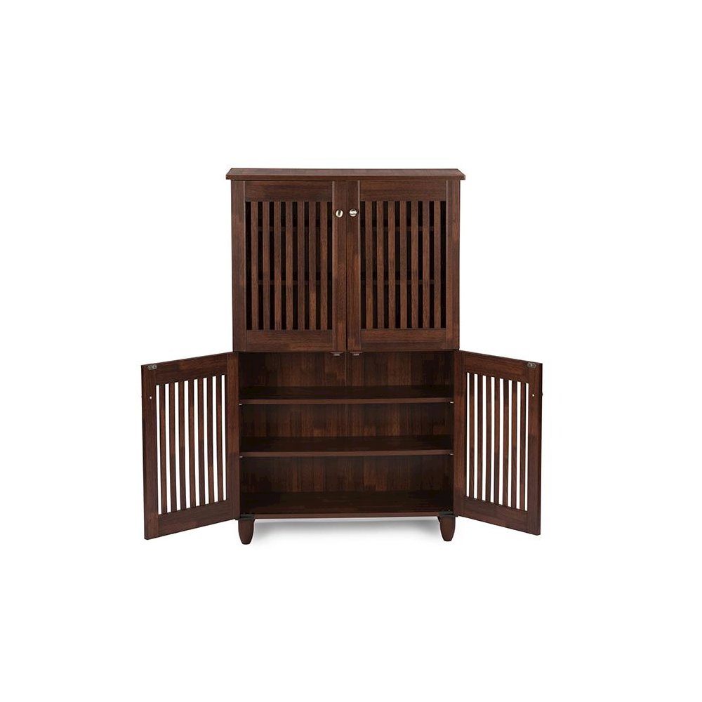 4-Door Oak Brown Wooden Entryway Shoes Storage Tall Cabinet. Picture 3