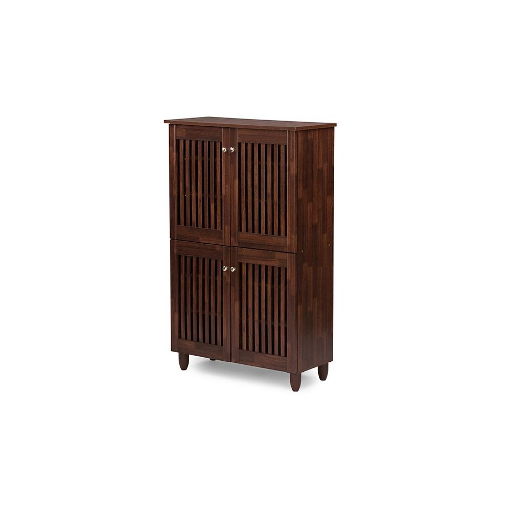 4-Door Oak Brown Wooden Entryway Shoes Storage Tall Cabinet. Picture 4