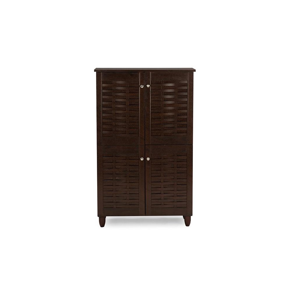 4-Door Dark Brown Wooden Entryway Shoes Storage Cabinet. Picture 8