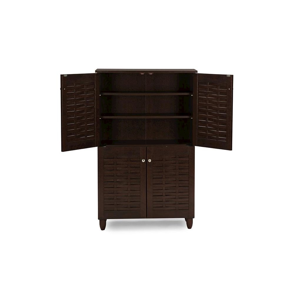 4-Door Dark Brown Wooden Entryway Shoes Storage Cabinet. Picture 1