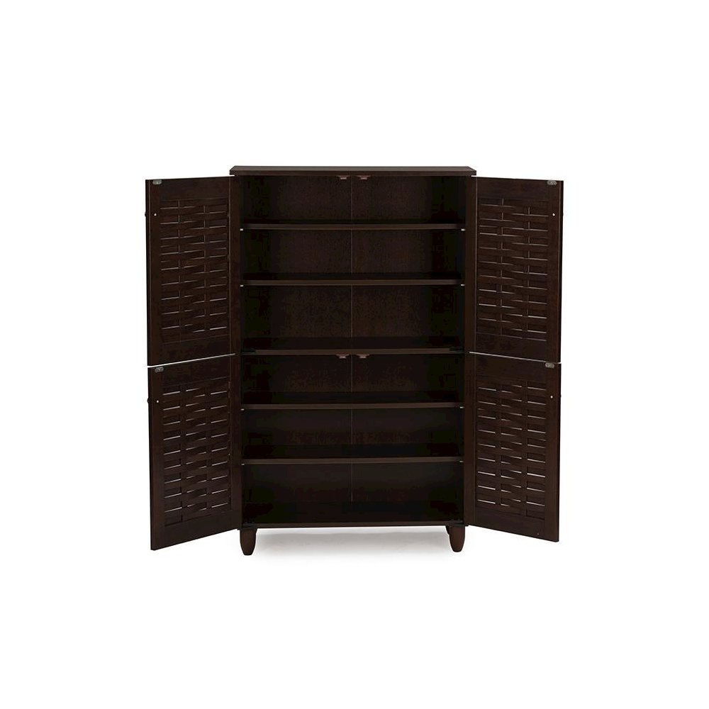 4-Door Dark Brown Wooden Entryway Shoes Storage Cabinet. Picture 2