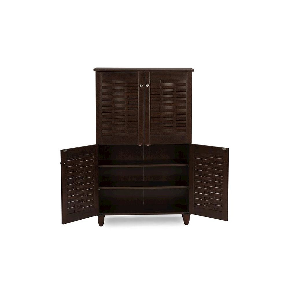 4-Door Dark Brown Wooden Entryway Shoes Storage Cabinet. Picture 3
