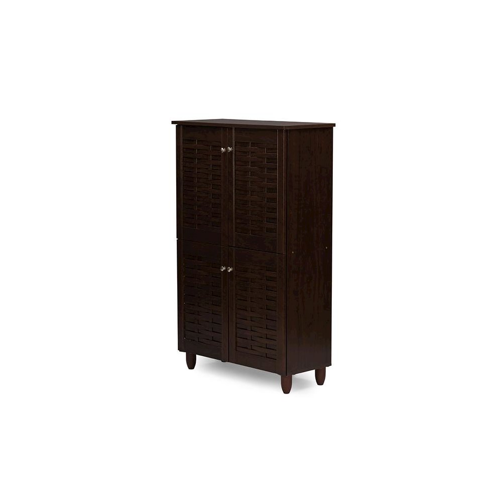 4-Door Dark Brown Wooden Entryway Shoes Storage Cabinet. Picture 4