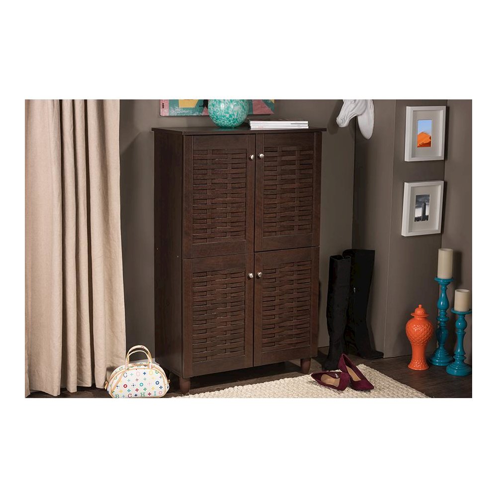 4-Door Dark Brown Wooden Entryway Shoes Storage Cabinet. Picture 6