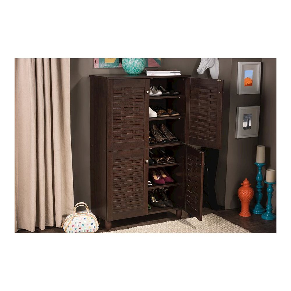 4-Door Dark Brown Wooden Entryway Shoes Storage Cabinet. Picture 7