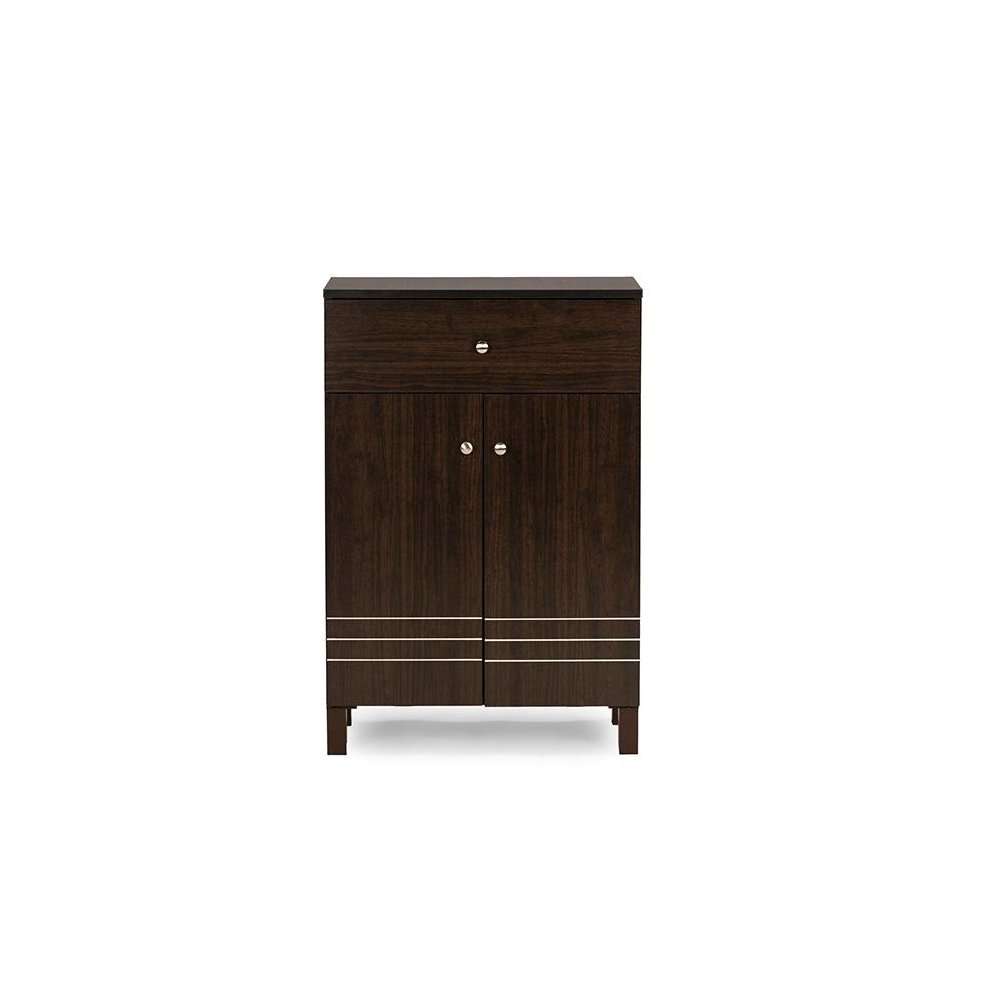 Baxton Studio Felda Dark Brown Modern Shoe Cabinet with 2 Doors and Drawer. Picture 6
