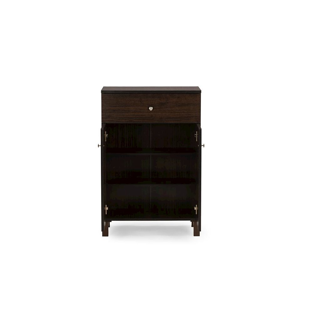 Baxton Studio Felda Dark Brown Modern Shoe Cabinet with 2 Doors and Drawer. Picture 1