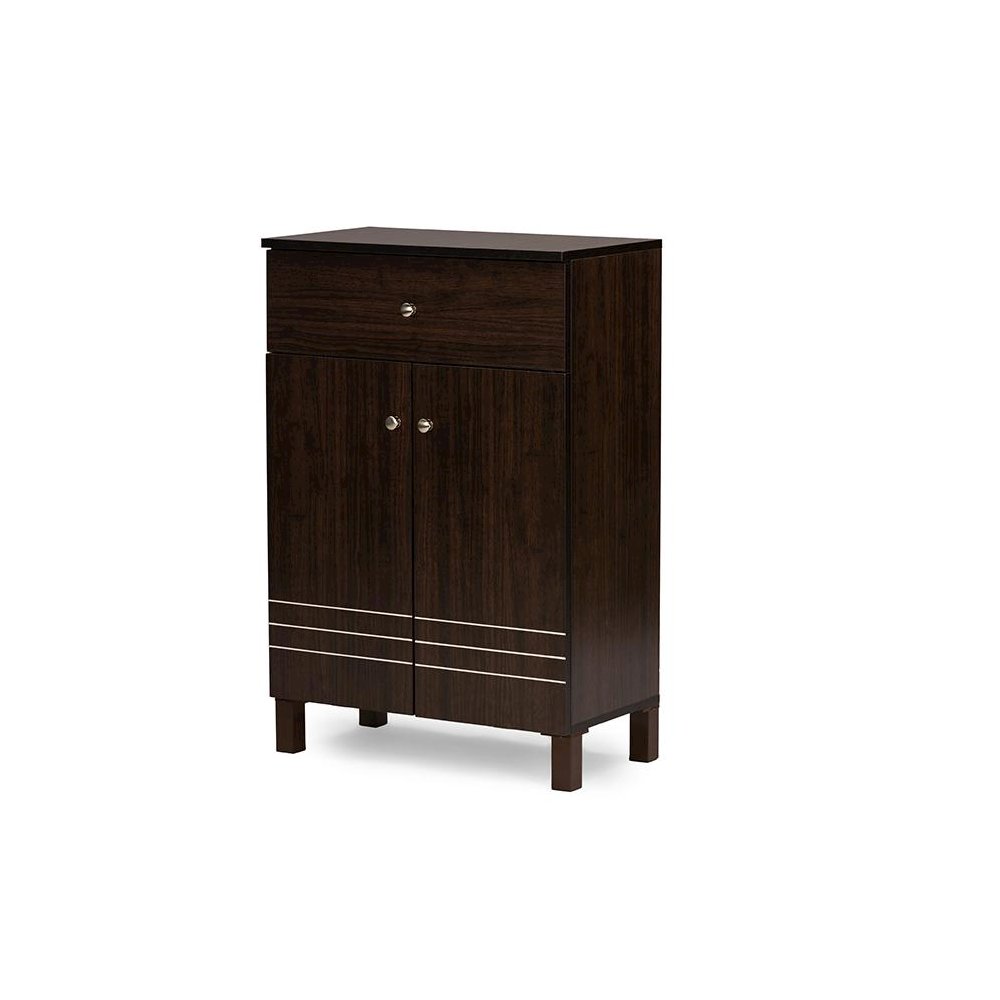 Baxton Studio Felda Dark Brown Modern Shoe Cabinet with 2 Doors and Drawer. Picture 2