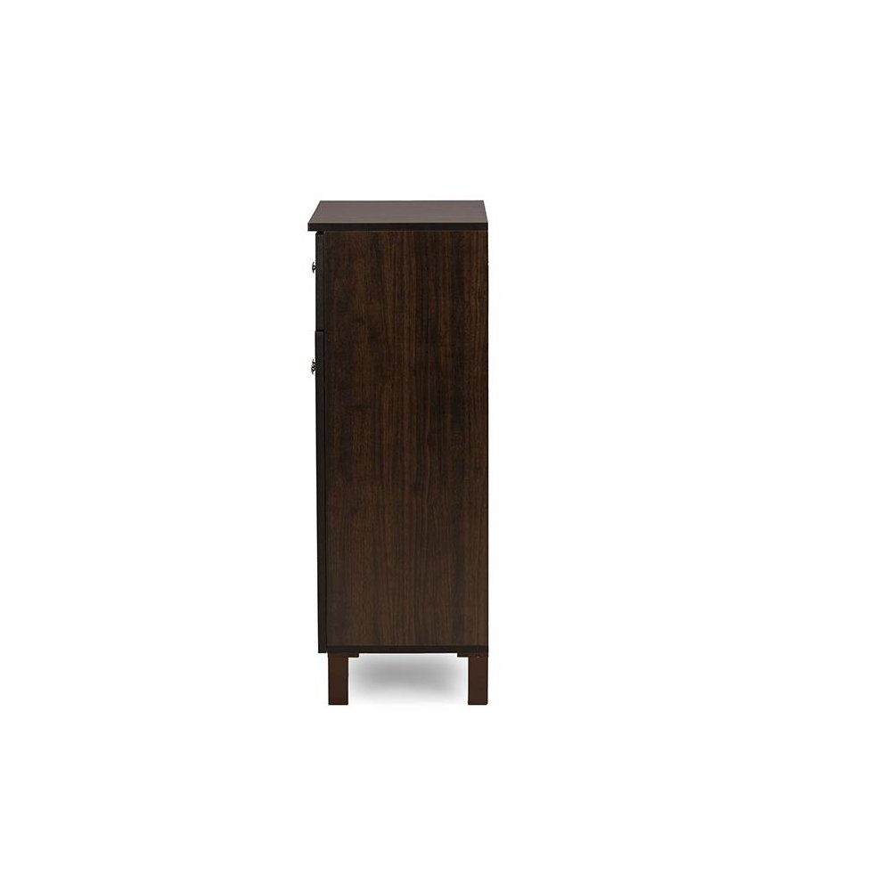 Baxton Studio Felda Dark Brown Modern Shoe Cabinet with 2 Doors and Drawer. Picture 3