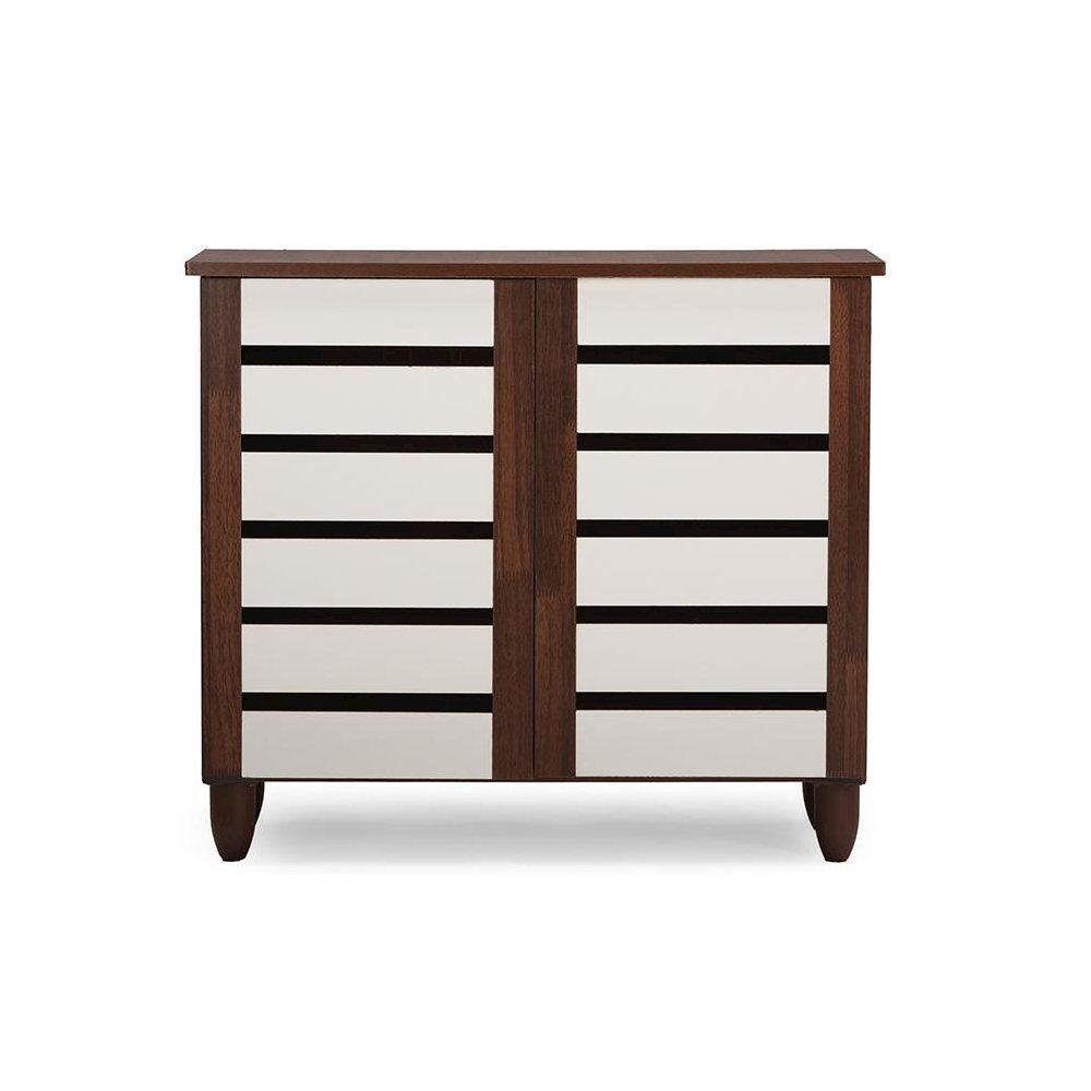 Baxton Studio Gisela Oak and White 2-tone Shoe Cabinet With 2 Doors. Picture 6