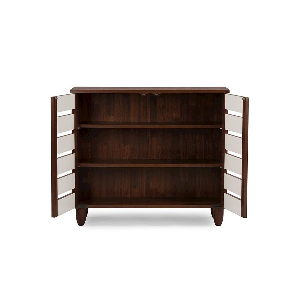 Baxton Studio Gisela Oak and White 2-tone Shoe Cabinet With 2 Doors. Picture 1