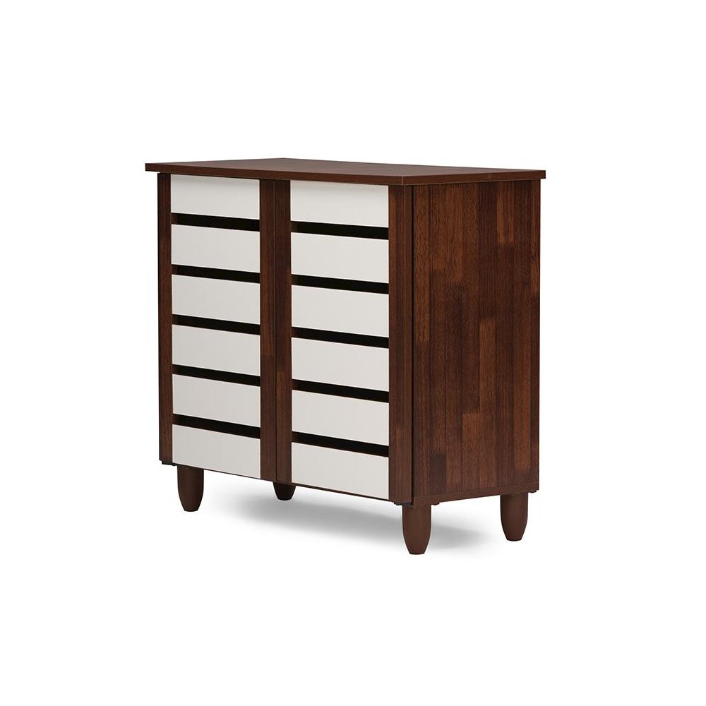 Baxton Studio Gisela Oak and White 2-tone Shoe Cabinet With 2 Doors. Picture 2