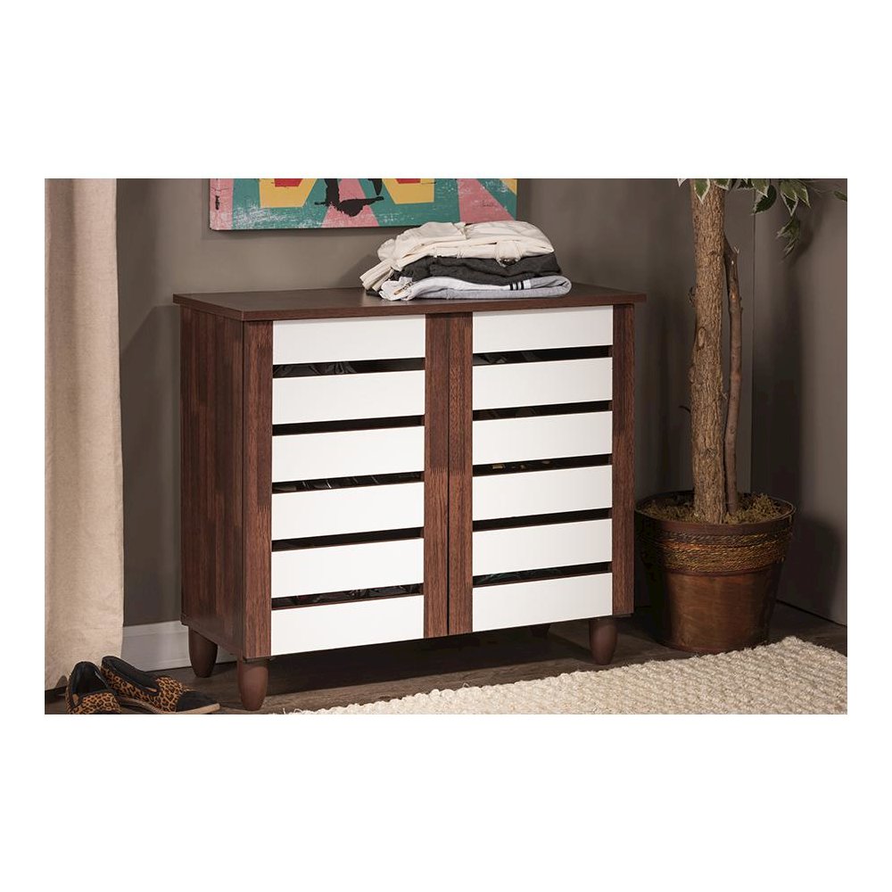 Baxton Studio Gisela Oak and White 2-tone Shoe Cabinet With 2 Doors. Picture 4