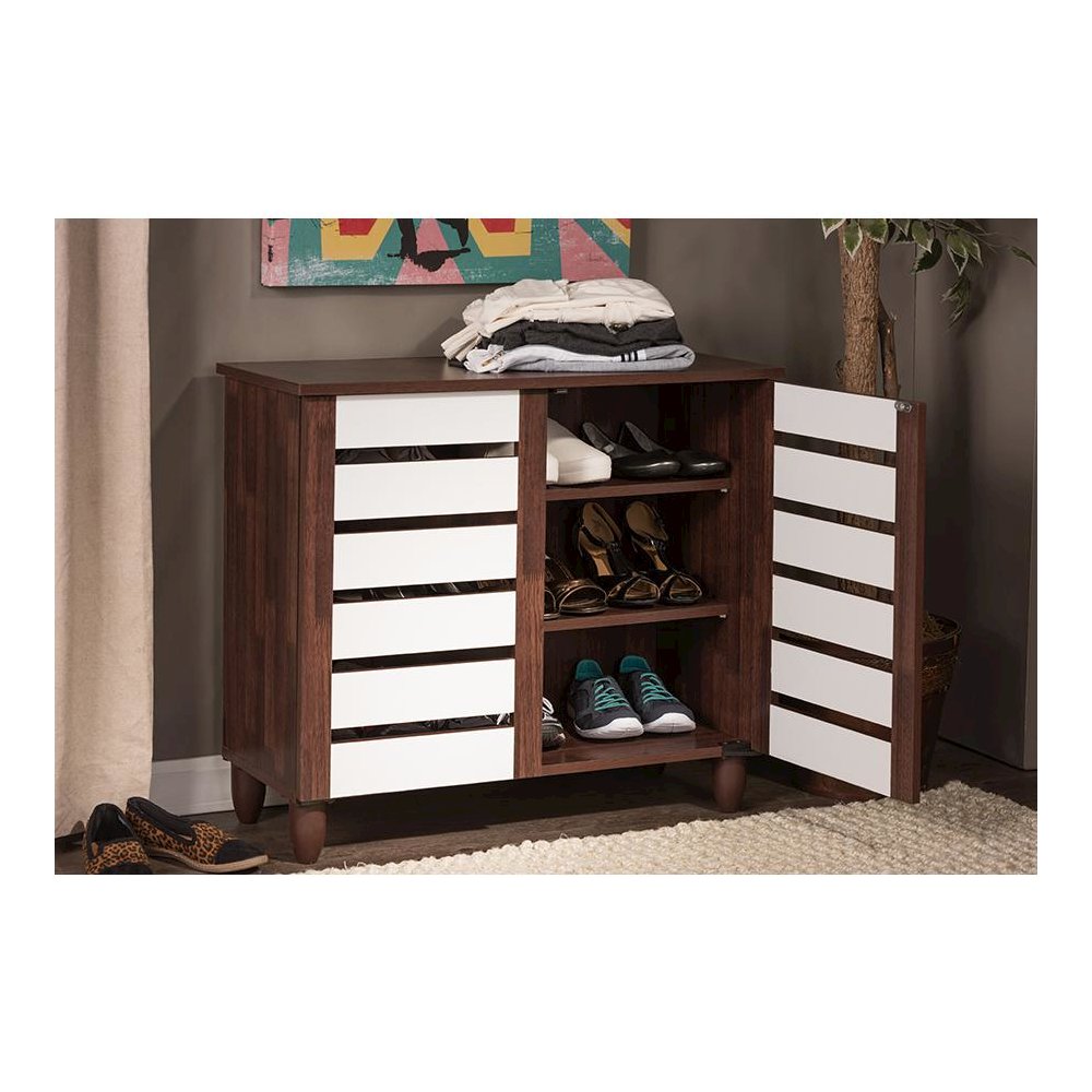 Baxton Studio Gisela Oak and White 2-tone Shoe Cabinet With 2 Doors. Picture 5