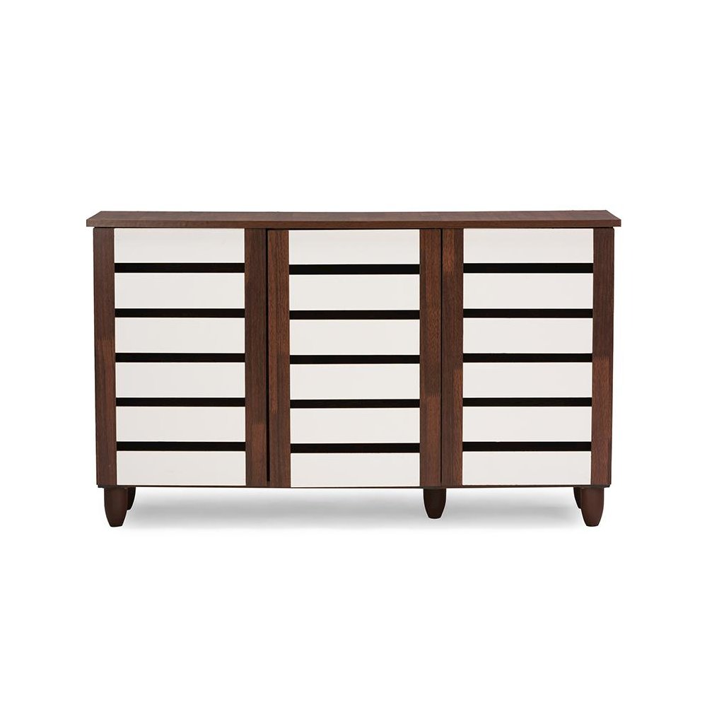 Baxton Studio Gisela Oak and White 2-tone Shoe Cabinet With 3 Doors. Picture 6