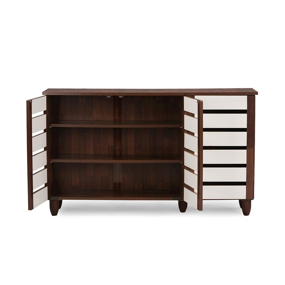 Baxton Studio Gisela Oak and White 2-tone Shoe Cabinet With 3 Doors. Picture 1
