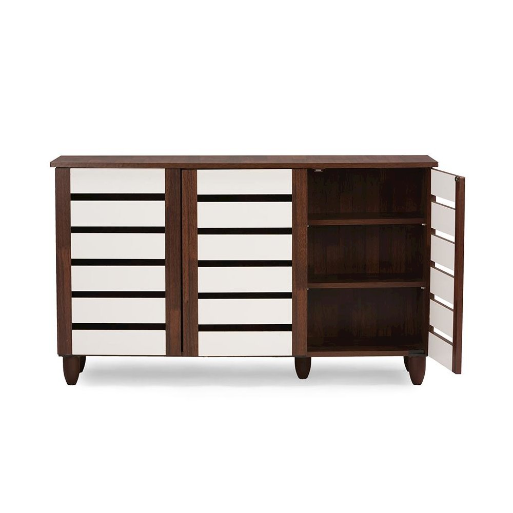Baxton Studio Gisela Oak and White 2-tone Shoe Cabinet With 3 Doors. Picture 2
