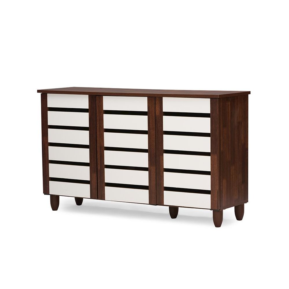 Baxton Studio Gisela Oak and White 2-tone Shoe Cabinet With 3 Doors. Picture 3