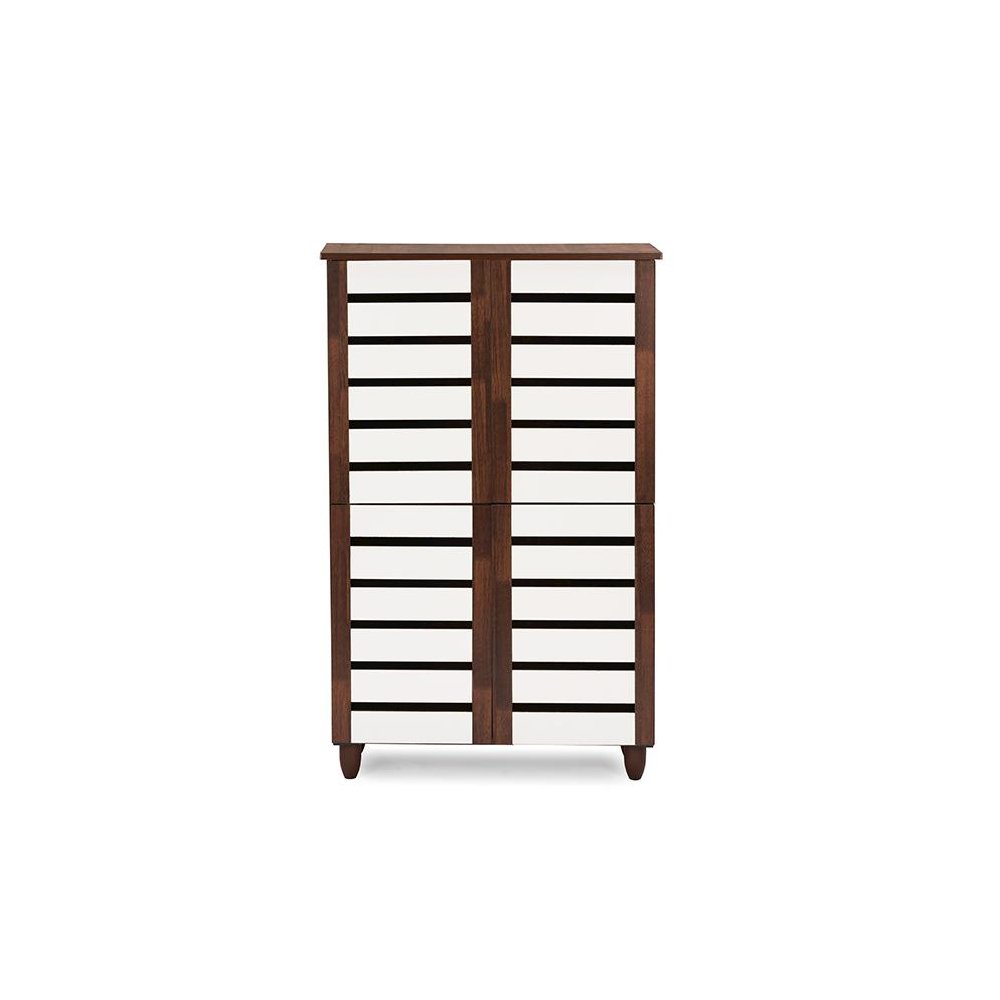 Baxton Studio Gisela Oak and White 2-tone Shoe Cabinet With 4 Door. Picture 8