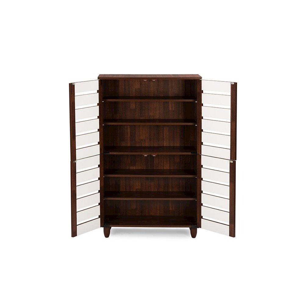 Baxton Studio Gisela Oak and White 2-tone Shoe Cabinet With 4 Door. Picture 2