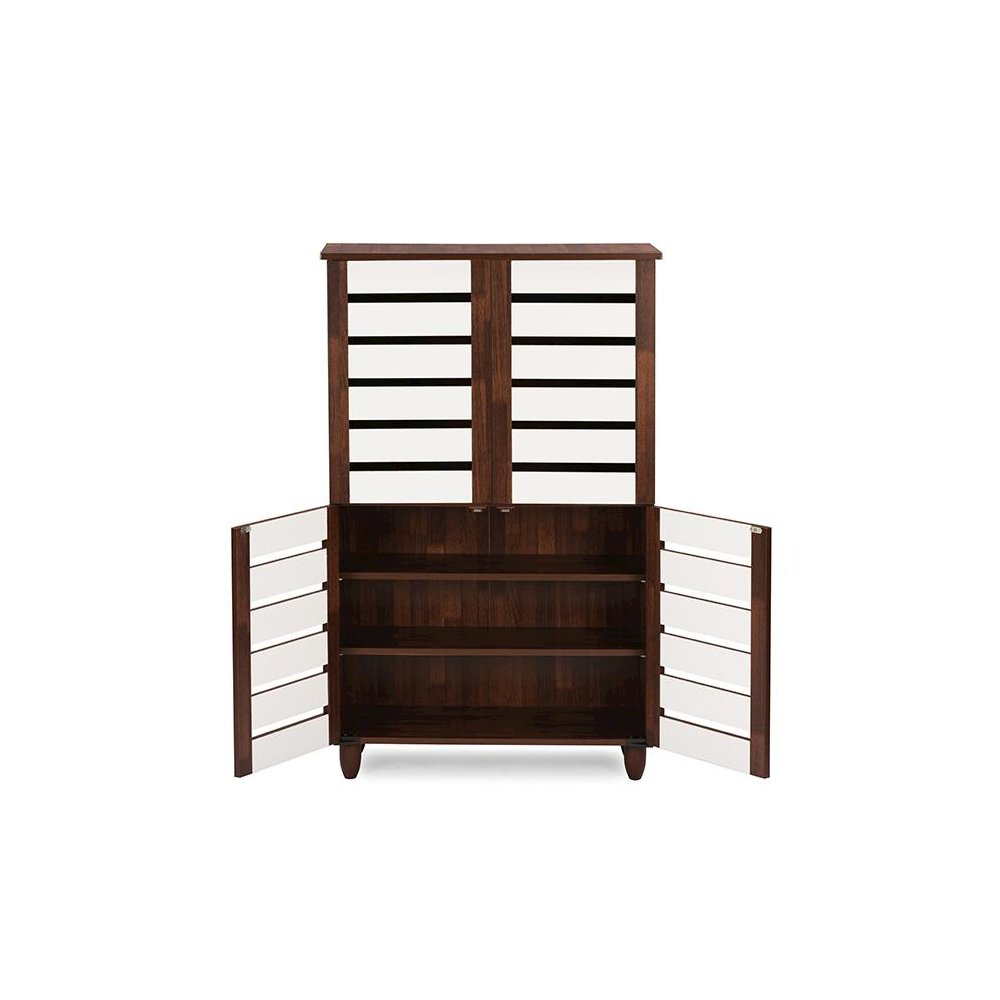 Baxton Studio Gisela Oak and White 2-tone Shoe Cabinet With 4 Door. Picture 3