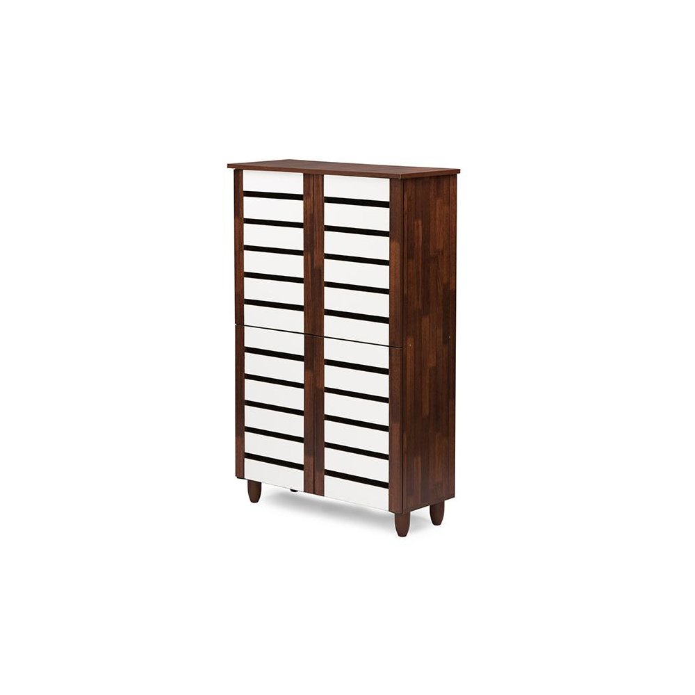 Baxton Studio Gisela Oak and White 2-tone Shoe Cabinet With 4 Door. Picture 4