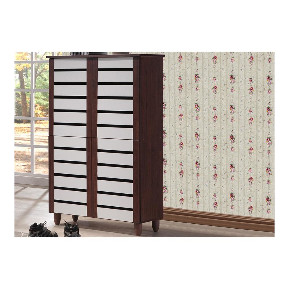 Baxton Studio Gisela Oak and White 2-tone Shoe Cabinet With 4 Door. Picture 7