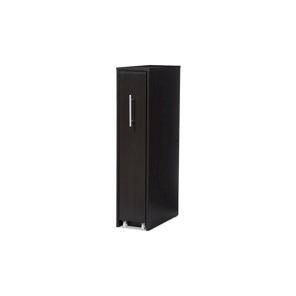 Lindo Dark Brown Wood Bookcase with One Pulled-out Door Shelving Cabinet. Picture 1