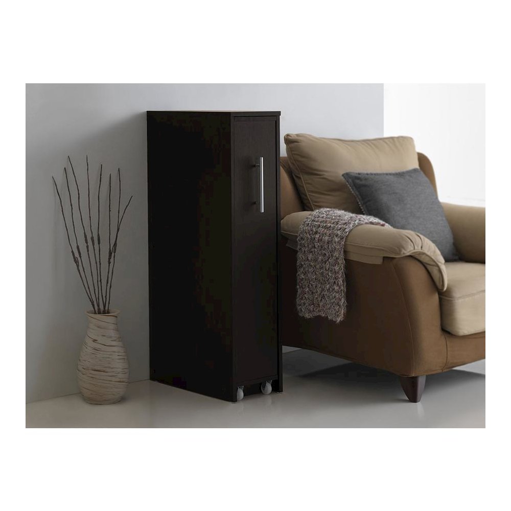 Lindo Dark Brown Wood Bookcase with One Pulled-out Door Shelving Cabinet. Picture 4