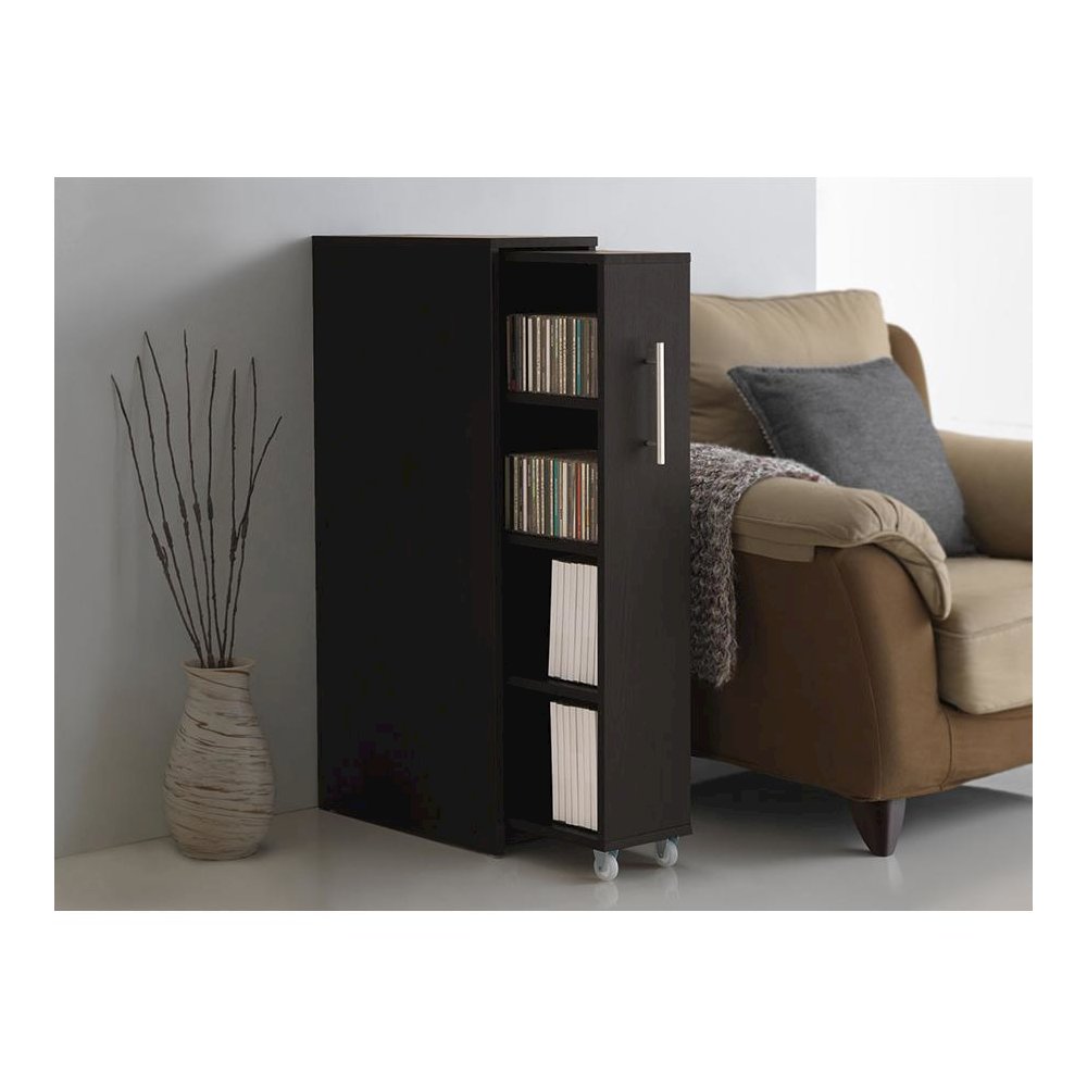 Lindo Dark Brown Wood Bookcase with One Pulled-out Door Shelving Cabinet. Picture 5