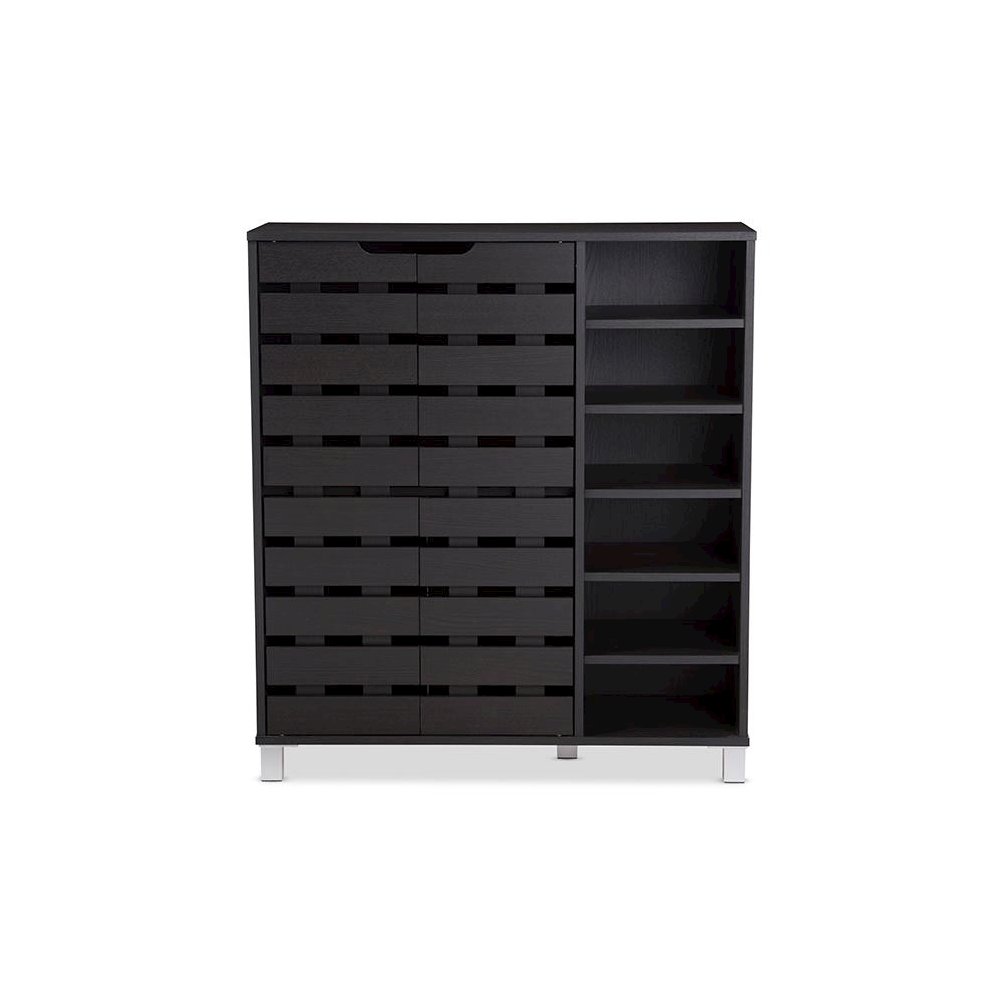 Dark Brown Wood 2-Door Shoe Cabinet with Open Shelves. Picture 6