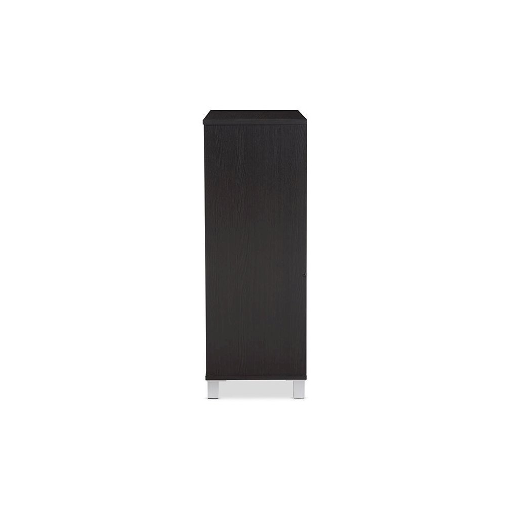 Dark Brown Wood 2-Door Shoe Cabinet with Open Shelves. Picture 3