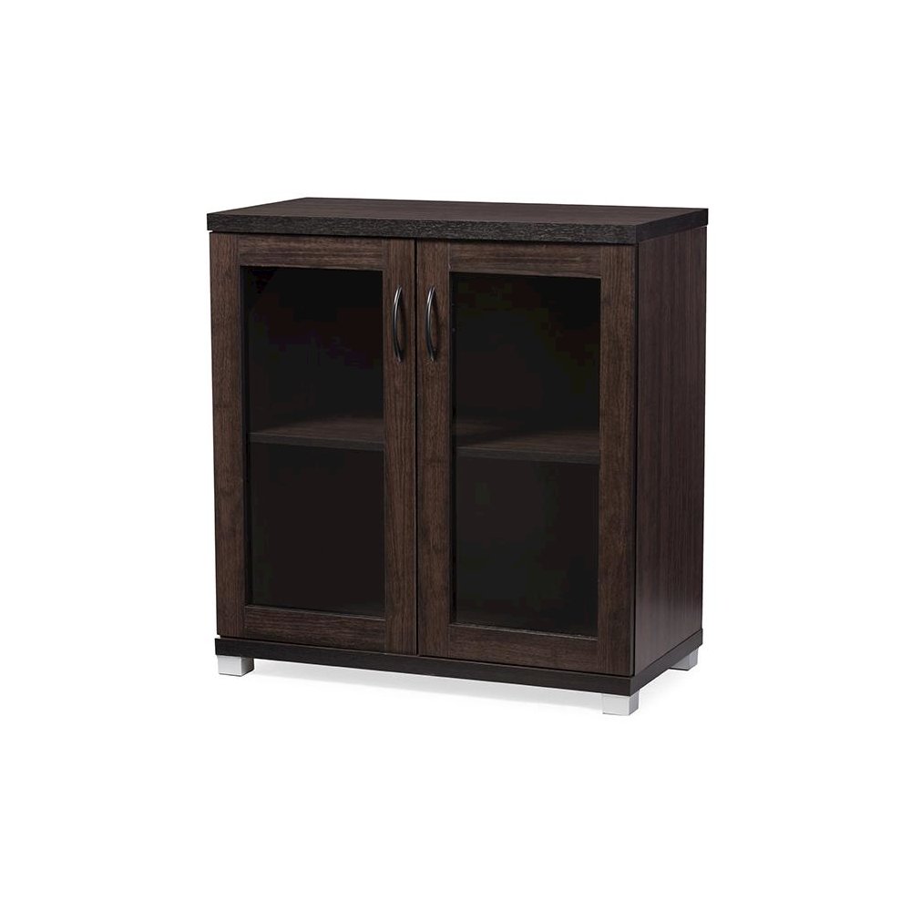 Dark Brown Sideboard Storage Cabinet with Glass Doors. Picture 1